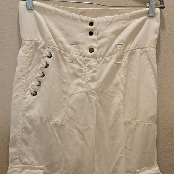 NWT Bebe Off White Cargo Wide Leg Cropped Highrise Pants Size 6 - Picture 3 of 10